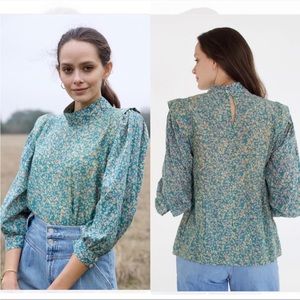 Mirth Venice juniper floral long  sleeve blouse